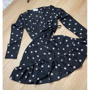 ASOS Design Black Wrap Dress with White Star Print – Size US 00